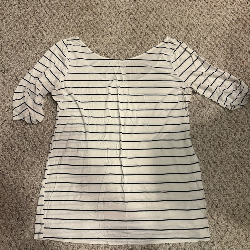 Motherhood White Top with Navy Stripes
